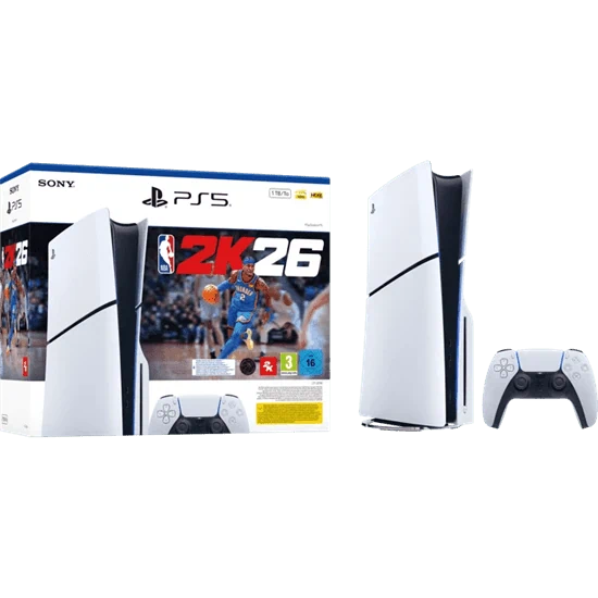 קונסולה Sony PlayStation 5 Slim 1TB Blu-Ray Edition כולל שובר למשחק NBA 2K26 - צבע לבן שנה אחריות ע"י היבואן הרשמי